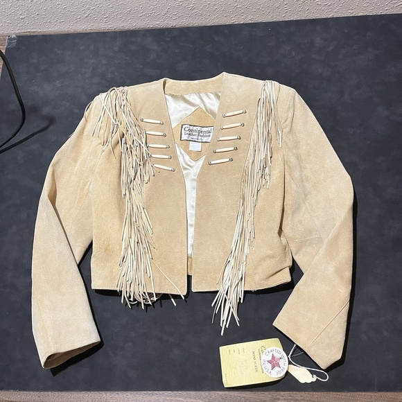 Vintage Continental Leather Fringe Suede Jacket Open Front Western Womens
